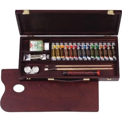 Afbeelding van Oil Colour kist &quot;Traditional&quot; 15 x ml + 1 40 olieverf met penselen, palet, paletdoppen en hulpmiddelen
