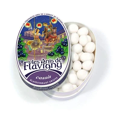 Afbeelding van Les Anis de Flavigny Anijspastilles met cassis smaak Bewaardoosje ovaal 50 gram anijssnoepjes