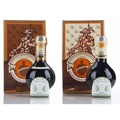 Afbeelding van Acetaia Gambigliani Zoccoli Traditioneel Balsamico Azijn Duo van Modena D.O.P. 2 flessen 100 ml ABTM minimaal 12 jaar en ouder dan 25 veroudering