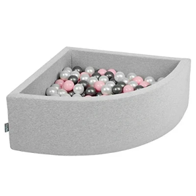 Afbeelding van KiddyMoon ballenbad, 90 x 30 cm, 200 ballen, 7 met kleurrijke ballen voor baby&#039;s en kinderen, rond, lichtgrijs: parelroze, zilver
