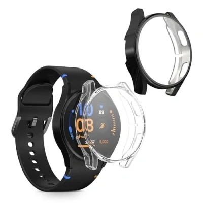 Afbeelding van kwmobile 2x smartwatch hoes geschikt voor Samsung Galaxy Watch FE 40mm hoesje Siliconen sporthorloge cover Activity tracker case in transparant / zwart