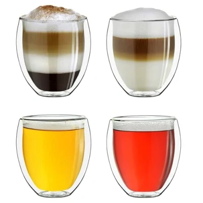 Afbeelding van Creano dubbelwandig thermoglas 400ml, set van 4, groot hittebestendig drinkglas borosilicaatglas