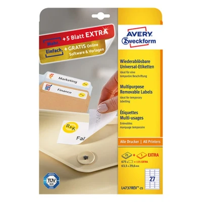 Image de Étiquette blanche repositionnable Avery Impression laser / jet d&#039;encre, copieur