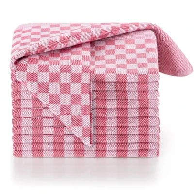 Afbeelding van Blumtal set van 10 theedoeken hoogwaardige handdoeken set, 100% katoen, 50x70 cm, rood geruit