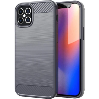 Afbeelding van Cadorabo Hoesje geschikt voor Apple iPhone 12 / PRO in BRUSHED GRIJS Beschermhoes van flexibel TPU siliconen roestvrij staal carbonvezel look Case Cover