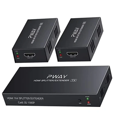 Afbeelding van PW HTS0102 (POC) 1 x 2 HDMI Extender Splitter Ultra HD 1080P op kabel, EDID ondersteuning tot 50 m, Cat6, afstandsbediening (1 in out)