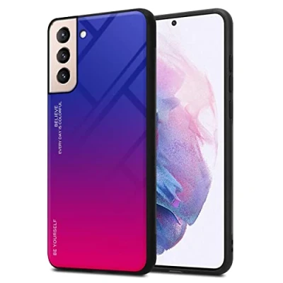 Afbeelding van Cadorabo Hoesje geschikt voor Samsung Galaxy S21 PLUS in PAARS ROOD Tweekleurige beschermhoes van TPU silicone Case Cover en achterzijde gehard glas