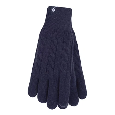 Afbeelding van HEAT HOLDERS Warme dames winter fleece elegant patroon handschoenen, Marinier