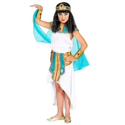 Afbeelding van Widmann Egypte Kostuum Hatsjepsoet Egyptische Farao Koningin Meisje Blauw, Wit / Beige, Goud Maat 140 Carnavalskleding Verkleedkleding