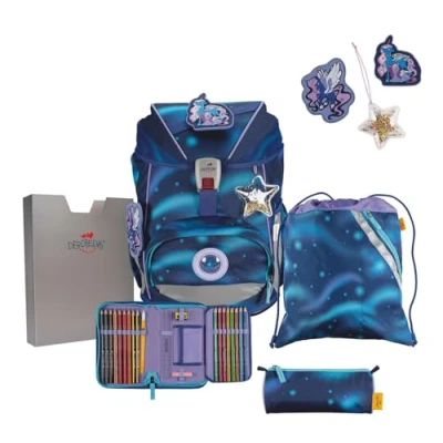 Afbeelding van DerDieDas Schooltas ErgoFlex Superlight Schulranzenset 5 delig Luna Blauw