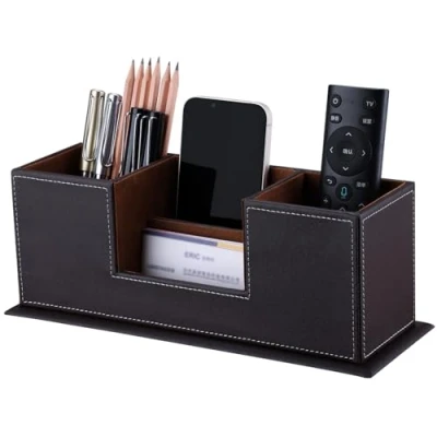 Afbeelding van KINGFOM Multifunctionele bureau organizer met dubbele penhouder voor benodigdheden, bruin