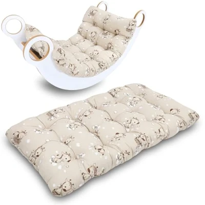 Afbeelding van Vloermatras voor kinderen, 60 x 120 cm, zacht kussen van katoen klimboog en Montessori speelgoed, kruipdeken baby&#039;s leeshoek, giraffen