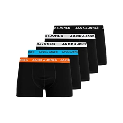 Afbeelding van JACK &amp; JONES Jachuey Trunks 5 Pack Noos heren Boxershorts (5 Pack), zwart (zwart/detail: wit/2 oranje/blauw/zwart), L