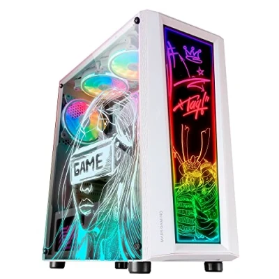 Afbeelding van Mars Gaming MC ART Pc behuizing, wit, gaming, ATX, dubbele beglazing, hard glas, tekenbaar, ARGB 12 modi, ventilator cm