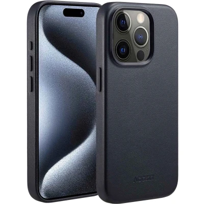 Afbeelding van Accezz Hoesje Geschikt voor iPhone 15 Pro MagSafe Leather Backcover zwart