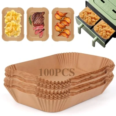 Afbeelding van Bakpapier voor Airfryer, 100 stuks 22x14cm Airfryer met dubbele kamer