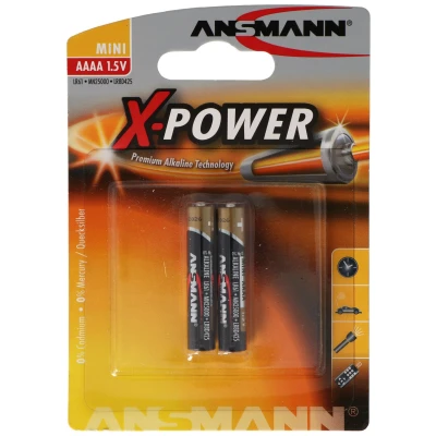 Afbeelding van AAAA alkaline batterij LR61 41,5 x 8,3 mm in een verpakking van 2