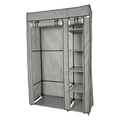 Afbeelding van Lendo Online Opvouwbare Kledingkast Garderobekast met ophangrails Opbergkast Campingkast Kampeerkast 108x44x166cm Grijs