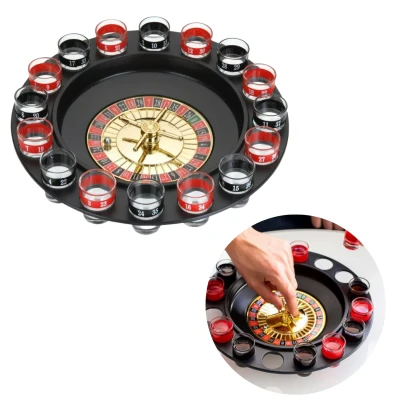Afbeelding van Cheqo Roulette Drankspel Tafel Drankspelletje Cadeau Met 16 Shotglaajes