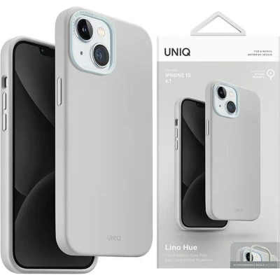 Afbeelding van UNIQ Lino Hue iPhone 15 6.1 hoesje Magclick Opladen lichtgrijs/krijtgrijs