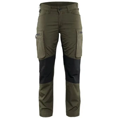 Image de Pantalon services stretch femme vert olive/noir