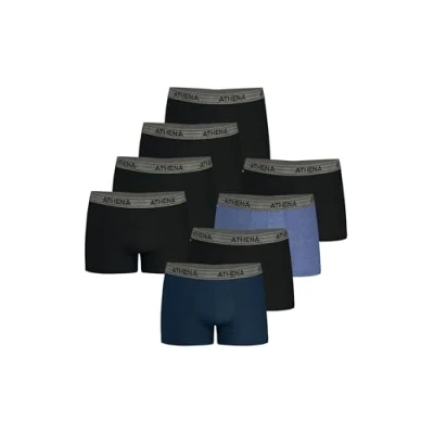 Image de Athena Lot de 8 Boxers Homme Ecopack Coton Stretch Respirant Label OEKO TEX® standard 100 Coupe Ergonomique, Doublure Avant, Confort et Maintien, Bleu/Noir/Bleu Chine/Noir/Noir/Noir