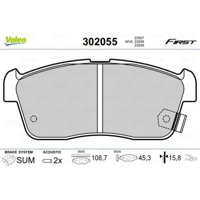 Afbeelding van VALEO 302055 Remblokkenset FIRST Vooras Incl. slijtage waarschuwingscontact Zonder anti kreukplaat DAIHATSU: Cuore 7, Sirion II, 6
