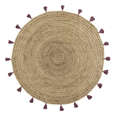 Afbeelding van douceur d&#039;intérieur, Rond vloerkleed (diameter 120 cm) Shira Bordeaux, Jute afwerking met kwastjes