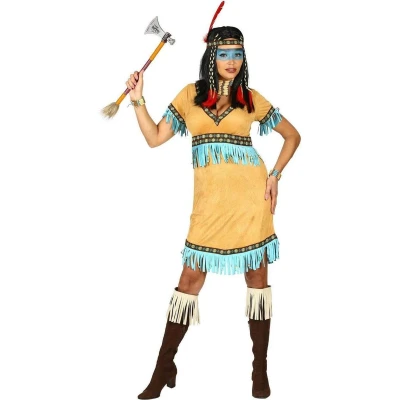 Afbeelding van Widmann Indiaan Kostuum Flitsende Prairiehond Vrouw Blauw, Wit / Beige Large Carnavalskleding Verkleedkleding