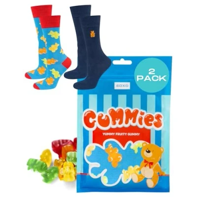 Afbeelding van soxo Leuke damessokken, grappig cadeau, heren, fantasie, sokken, cadeau idee, 2 maten, 1 3 paar, paar gummies