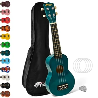 Afbeelding van Tijger Soprano Ukulele met draagtas Blauwgroen