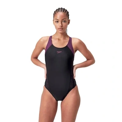 Afbeelding van Speedo Womens Hyperboom Splice Racerback Badpak, Dames, Maat: 38, Black/plum dandy