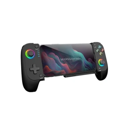 Image de Mars Gaming MGPX, Manette de Jeu Bluetooth 5.0 2en1, Néon RGB, Double Vibration et Fonction Turbo, Support Smartphone Jusqu&#039;à 6,8&#039;&#039;, Compatibilité Contrôleur pour PC, Android, iOS Consoles, USB C,