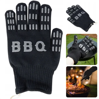 Afbeelding van Cheqo® Barbecue Handschoen Ovenhandschoenen Ovenwanten Antislip One Size Hittebestendig tot 250ºC BBQ Links &amp; Rechtshandig Zwart 120g