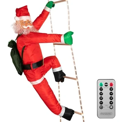 Afbeelding van Kerstman op touwladder LED