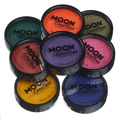 Afbeelding van Moon Creations professionele make up voor gezicht en lichaam, cakevormen met kleurrijke verf up, kinderen, volwassenen, Halloween, donkere kleurenset, 36 g