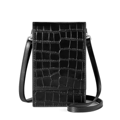 Afbeelding van David Jones Schoudertas voor mobiele telefoon dames Kleine handtas gedragen op de schouder Elegante mini tas Kunstleer Croco Stad Werk Reizen Avond, zwart.