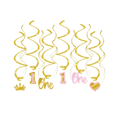 Afbeelding van 1 Jaar Versiering Swirls Roze 12 Stuks
