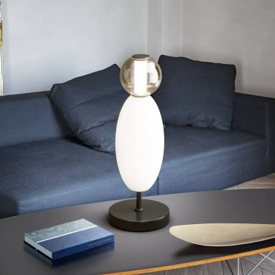 Afbeelding van Ideal Lux LED tafellamp Lumiere, glas opaal/grijs, hoogte 50 cm