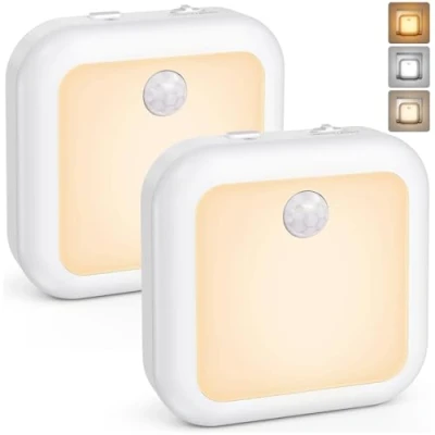 Afbeelding van nachtlampje op batterijen, 2 stuks, led met schemeringssensor en bewegingsmelder, kastlamp, voor kinderen, 3 kleurtemperaturen, slaapkamer, hal, keuken