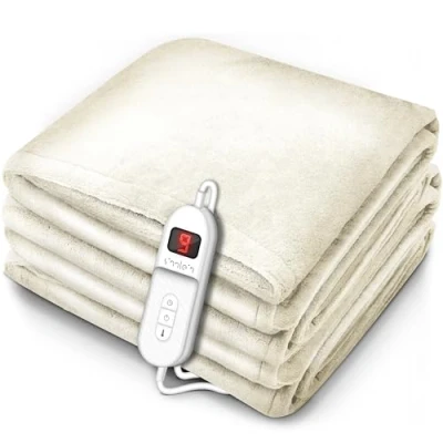 Afbeelding van Sinnlein® Verwarmingsdeken van pluche, elektrische warmtedeken met automatische uitschakeling knuffeldeken timerfunctie 180x130 cm 9 temperatuurstanden wasbaar tot 40 C digitale display, crème