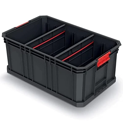 Afbeelding van Kistenberg Stapelbare transportbox modulaire opbergdoos (met scheidingswanden, stapelbaar, draagvermogen tot 50 kg, kunststof, zwart, oplossing, 520 x 329 210 mm)