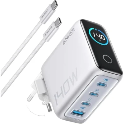 Afbeelding van Anker 140 W USB C oplader, 4 poorten opvouwbare voor MacBook, iPad, iPhone 16/15/14/13/12, Galaxy S24/S23 en meer