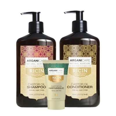 Afbeelding van ARGANICARE Ricin serie groeiversneller shampoo 400 ml + reconstructieve conditioner masker 50 met biologische ricinusolie voedt versterkt alle haartypes