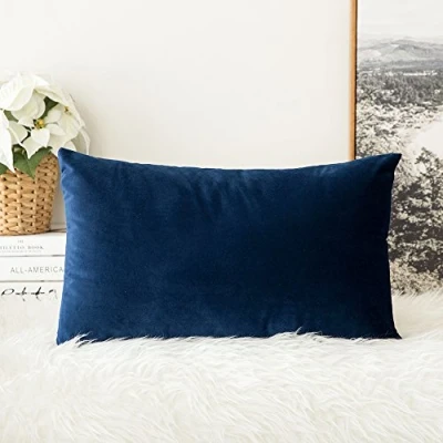 Afbeelding van MIULEE Fluweelzachte decoratieve luxueuze vierkante kussensloop voor woonkamer, bank, slaapkamer, met onzichtbare rits, 30 x 50 cm, 1 stuk, marineblauw