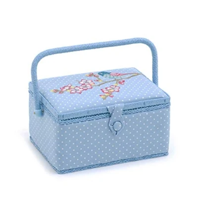 Afbeelding van Hobby Gift Exclusieve middelgrote naaidoos, opbergdoos voor knutselen, accessoirebak, pin bol, pvc handvat, 18,5 x 25,5 14,5 cm, gespietelde vogel