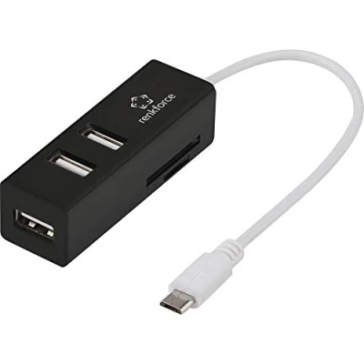 Afbeelding van Renkforce RF 4995192 USB 2.0 hub 3 poorten Met ingebouwde SD kaartlezer, OTG functie Zwart