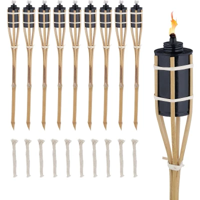 Afbeelding van Relaxdays tuinfakkels set van 10 bamboe oliefakkels 60 cm terrasfakkels natuur