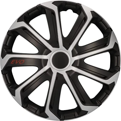 Afbeelding van cartrend Set van 4 Evo wieldoppen 16 inch voor alle soorten velgen slagvast speciaal ABS staal, dubbele laag metallic lak, overschilderbaar, zwart/zilver