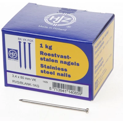 Afbeelding van Hjz RVS nagels verloren kop 3.4 x 80mm 1kg